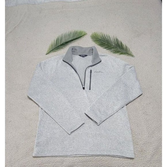 EDDIE BAUER Men’s Large Gray Fleece-Lined Sweater Pullover 1/2‎ Zip Long Sleeve - Picture 4 of 15